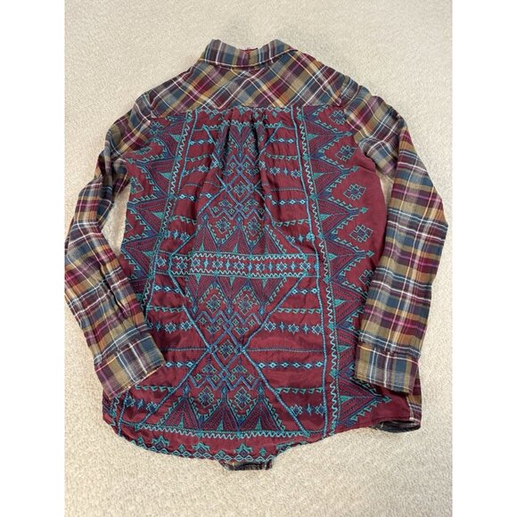 Johnny Was 3J Workshop Lorie Multicolor Plaid Embroidered Button Down Top XS - Picture 5 of 7
